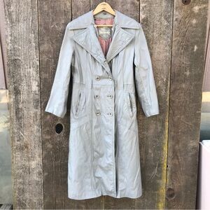 Vintage 70s-80s Gray Leather Trench Coat, The Tannery by Montgomery Ward, Medium